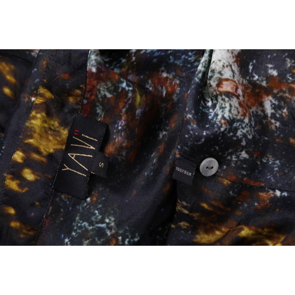 Yavi Button Down Silk Blouse Abstract Painted Designer Top Luxury Size S - Picture 10 of 11